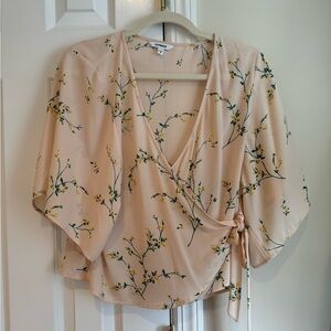 Express Peach Pink Floral Wrap Top